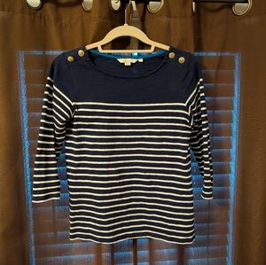 Boden Breton Navy and White Striped Top with Gold Buttons Size US 4